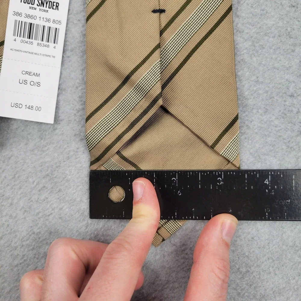 Todd Snyder Necktie Tie Mens Beige Vintage Multi Stripe Silk‎ Cotton Italy NWT